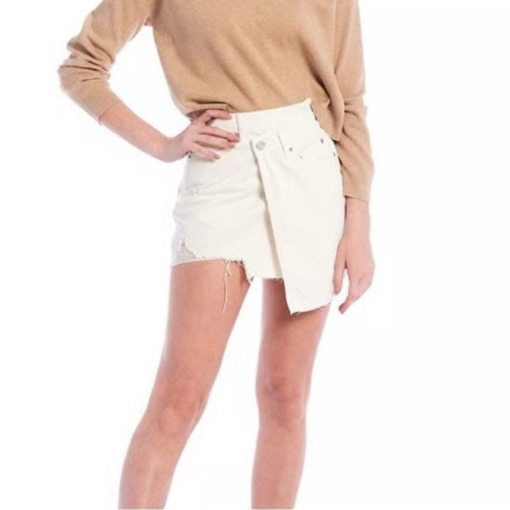 Gianni Bini Jenn Asymmetrical White Denim Skirt